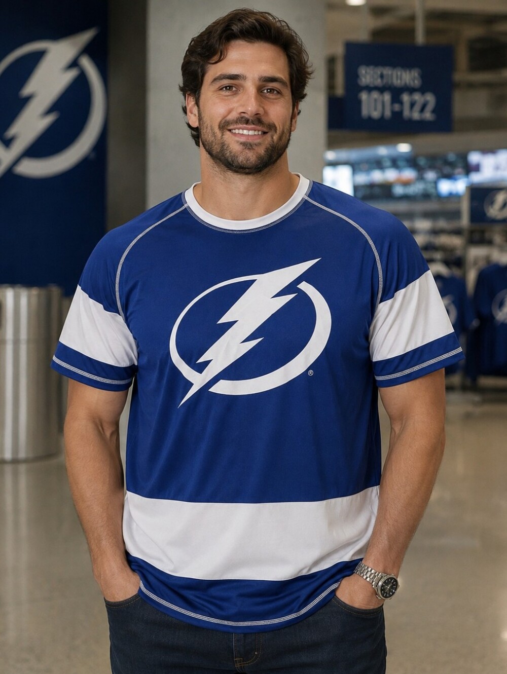 NWT Tampa Bay Lightning NHL Calhoun Hockey Shirt Men’s XL Blue White